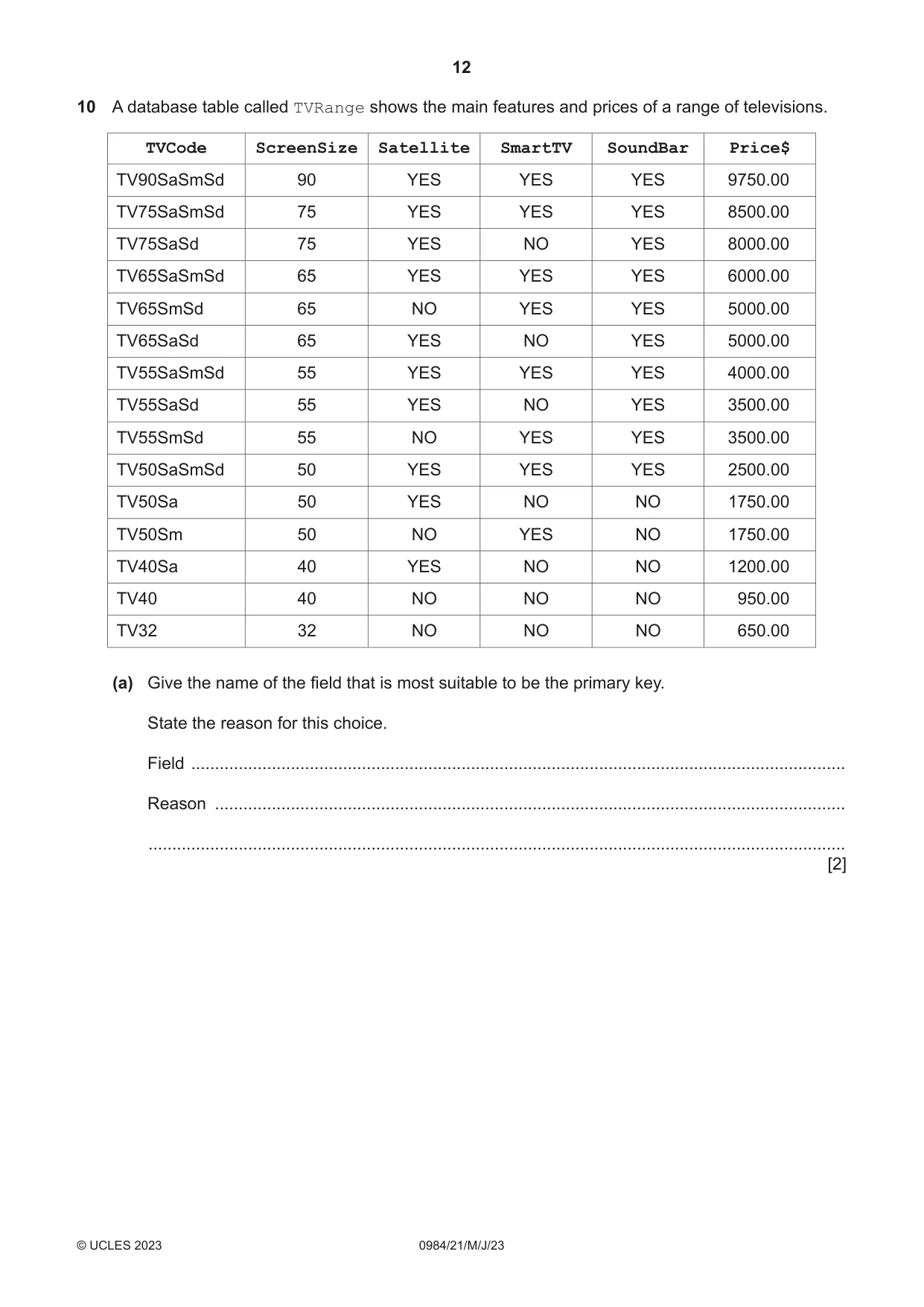 Cambridge IGCSE Computer Science (9-1) 0984 2023 May/June Paper 2 · Variant 1 question paper, page 12 of 16