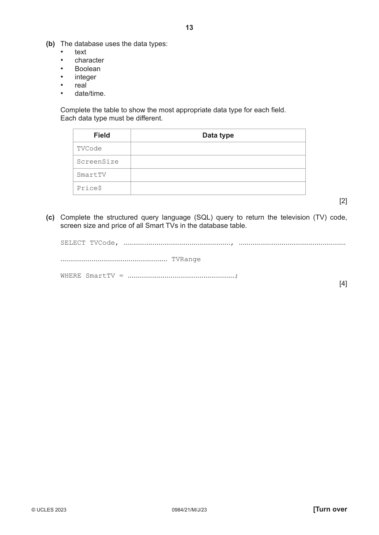 Cambridge IGCSE Computer Science (9-1) 0984 2023 May/June Paper 2 · Variant 1 question paper, page 13 of 16
