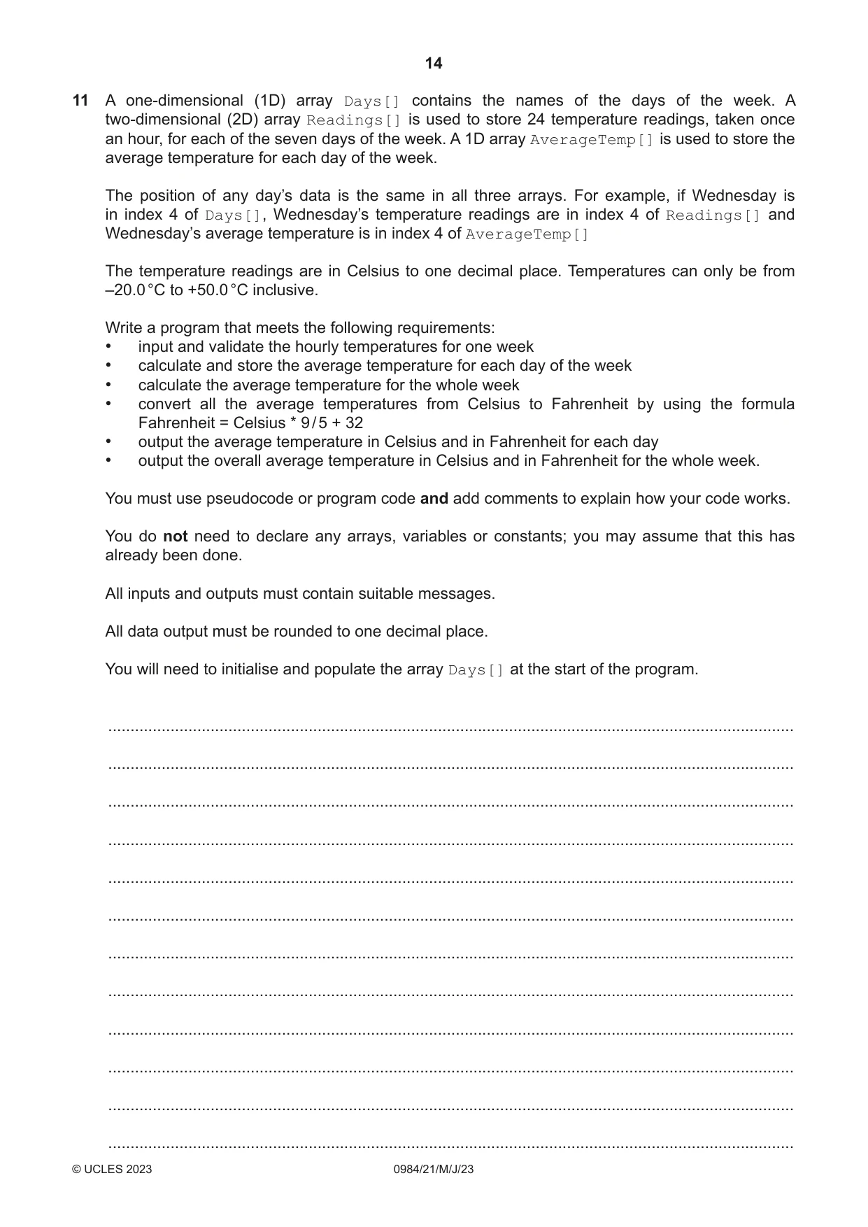Cambridge IGCSE Computer Science (9-1) 0984 2023 May/June Paper 2 · Variant 1 question paper, page 14 of 16