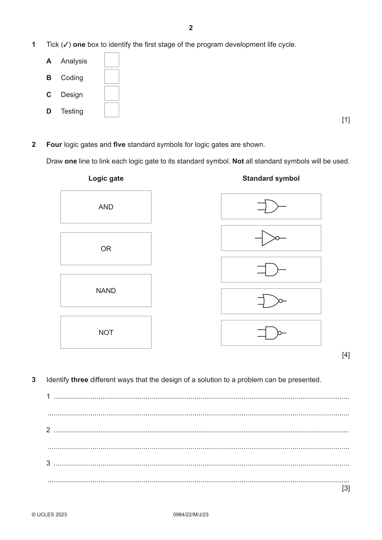Cambridge IGCSE Computer Science (9-1) 0984 2023 May/June Paper 2 · Variant 2 question paper, page 2 of 16