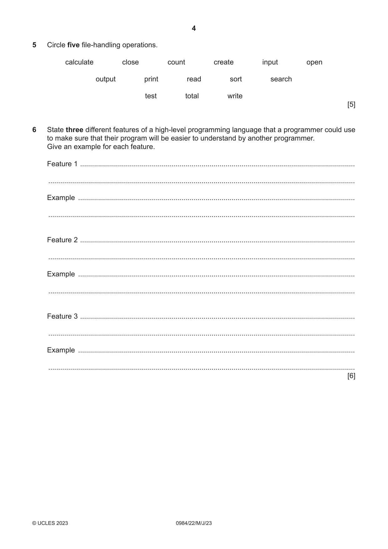 Cambridge IGCSE Computer Science (9-1) 0984 2023 May/June Paper 2 · Variant 2 question paper, page 4 of 16