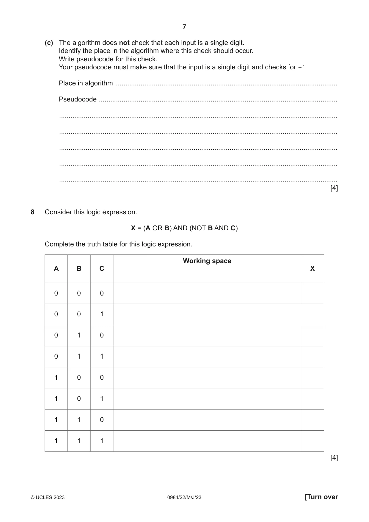 Cambridge IGCSE Computer Science (9-1) 0984 2023 May/June Paper 2 · Variant 2 question paper, page 7 of 16