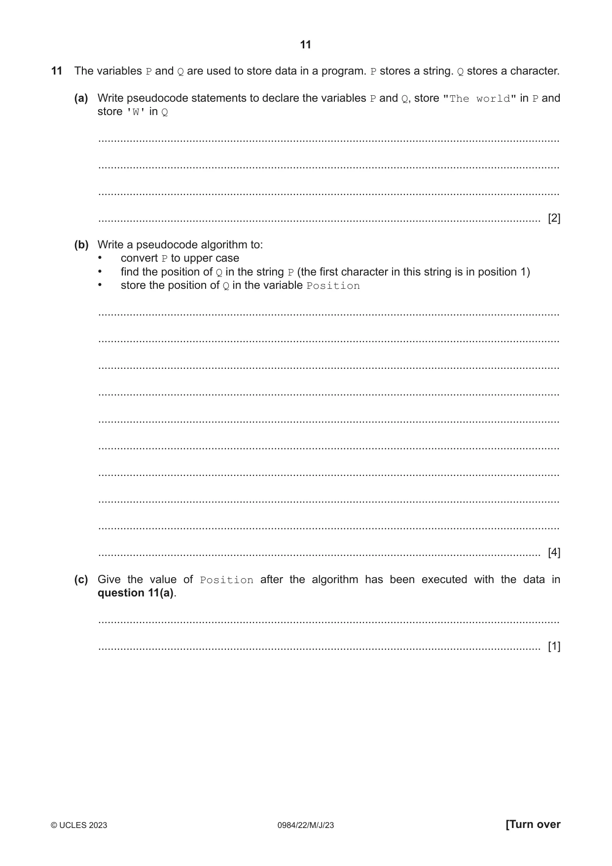 Cambridge IGCSE Computer Science (9-1) 0984 2023 May/June Paper 2 · Variant 2 question paper, page 11 of 16
