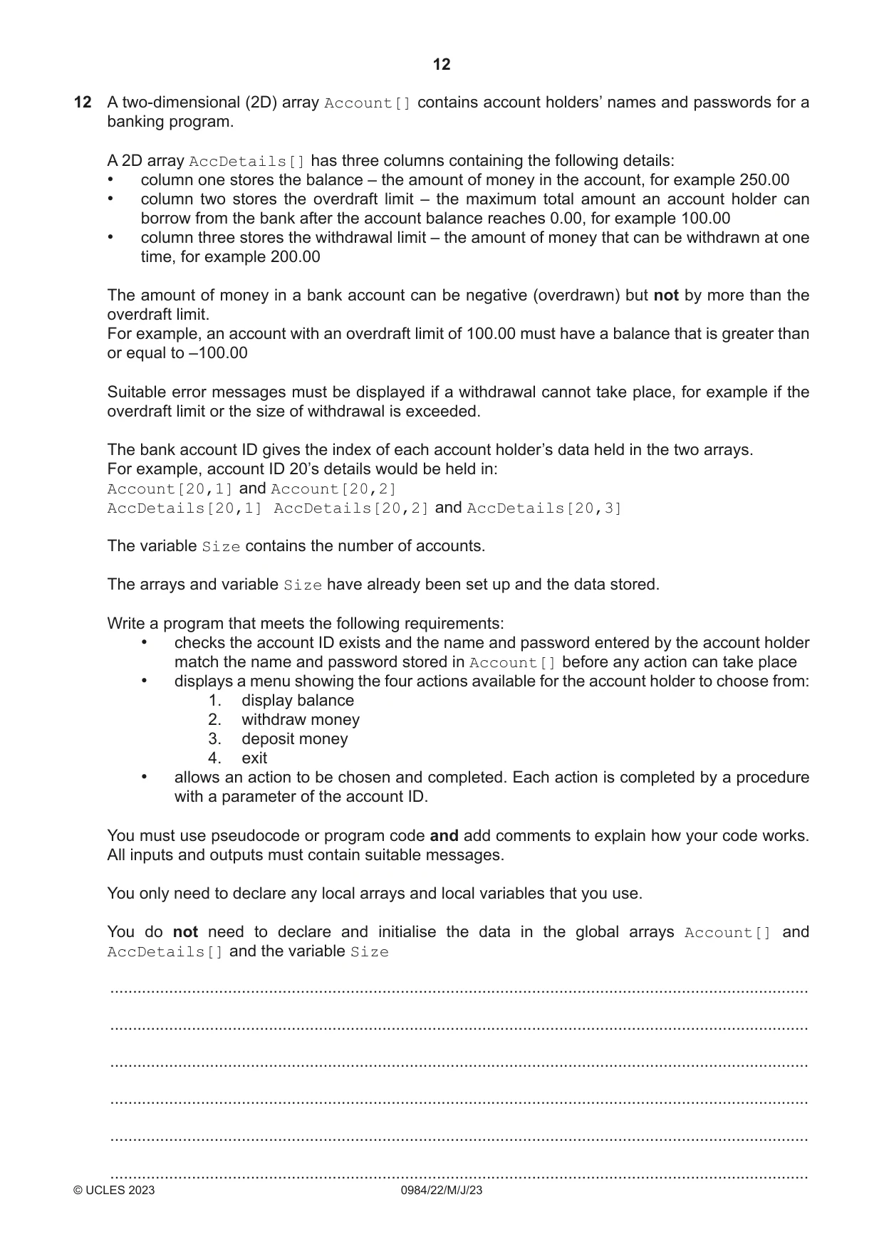 Cambridge IGCSE Computer Science (9-1) 0984 2023 May/June Paper 2 · Variant 2 question paper, page 12 of 16