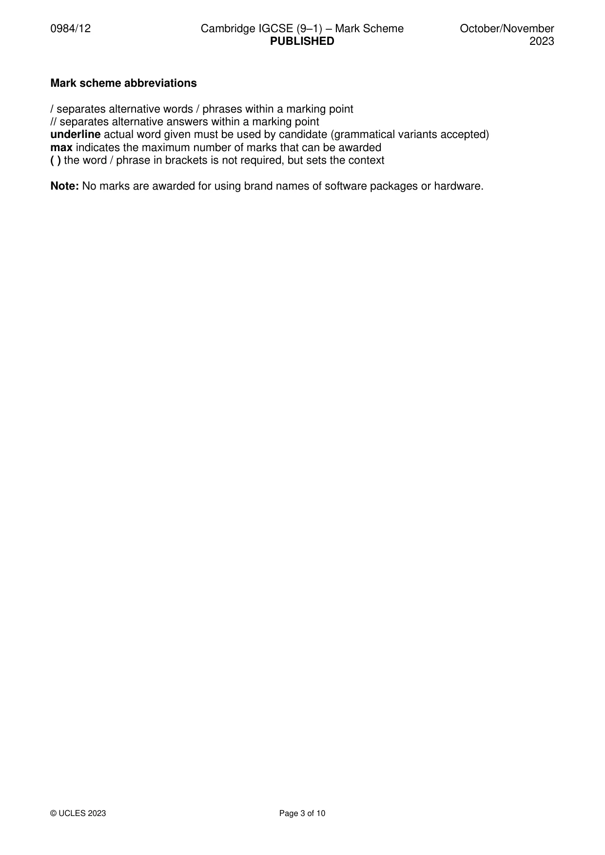 Mark scheme, page 3 of 10