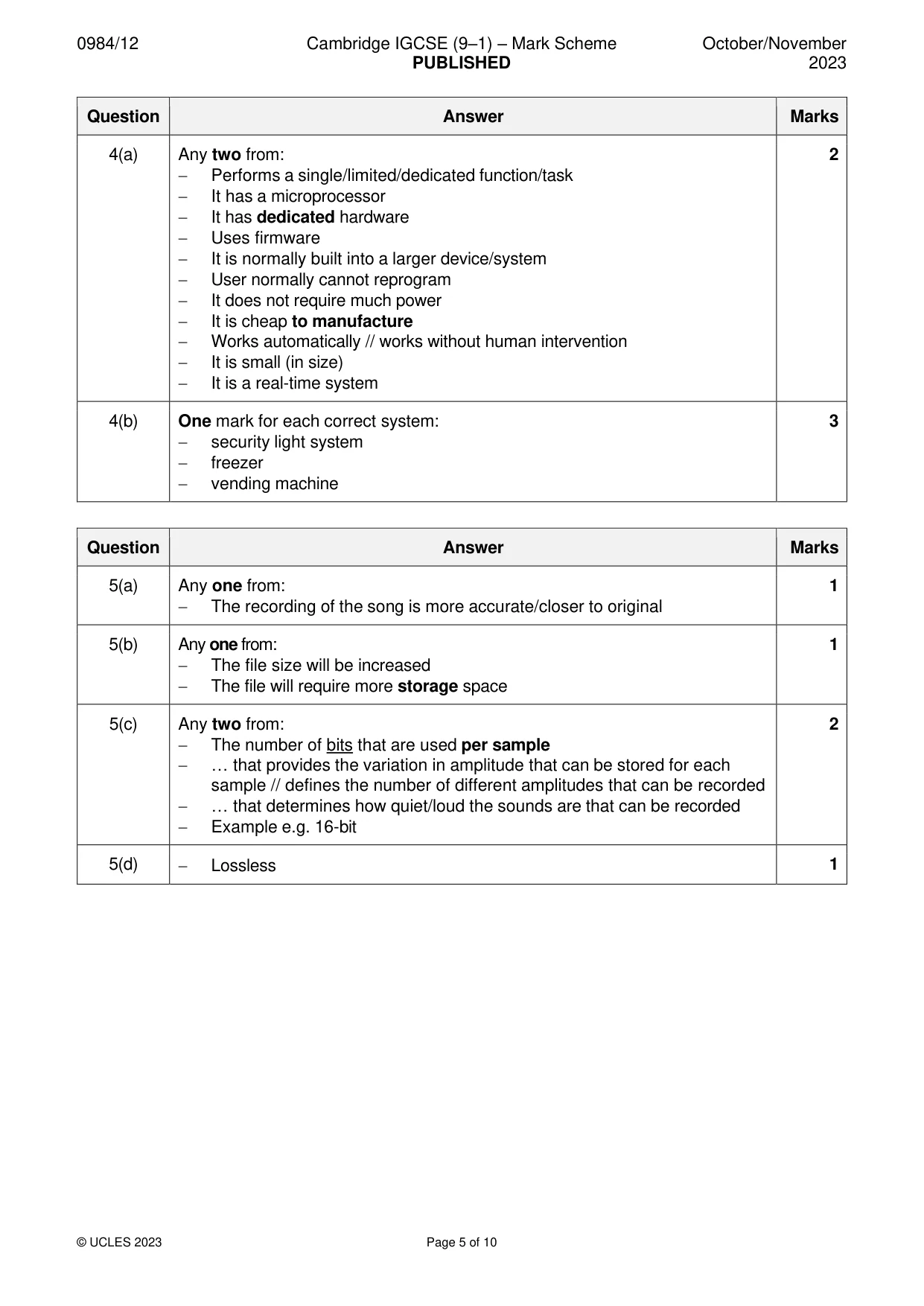 Mark scheme, page 5 of 10