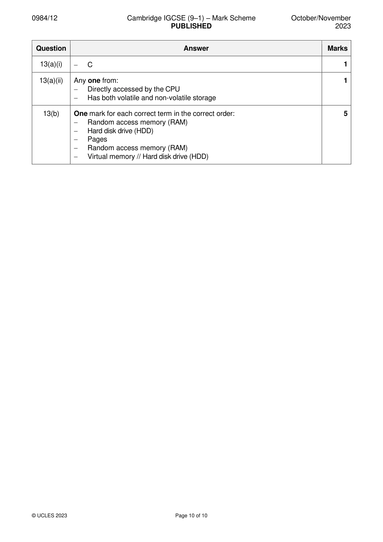 Mark scheme, page 10 of 10