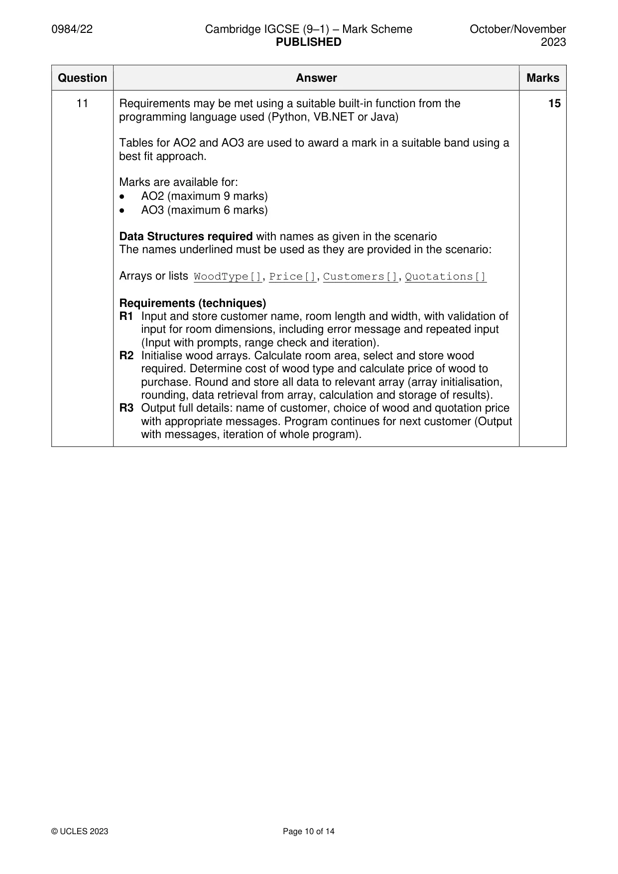Mark scheme, page 10 of 14