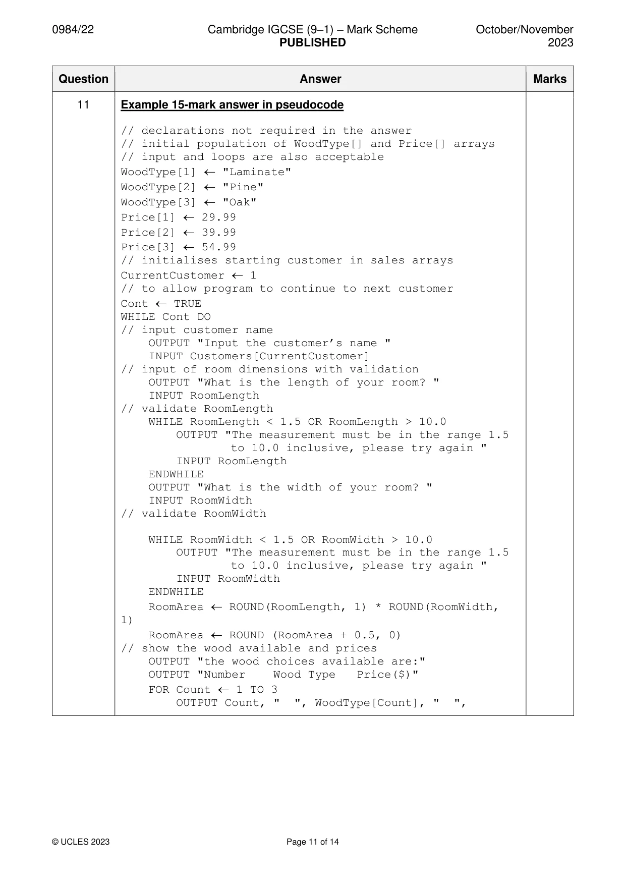 Mark scheme, page 11 of 14