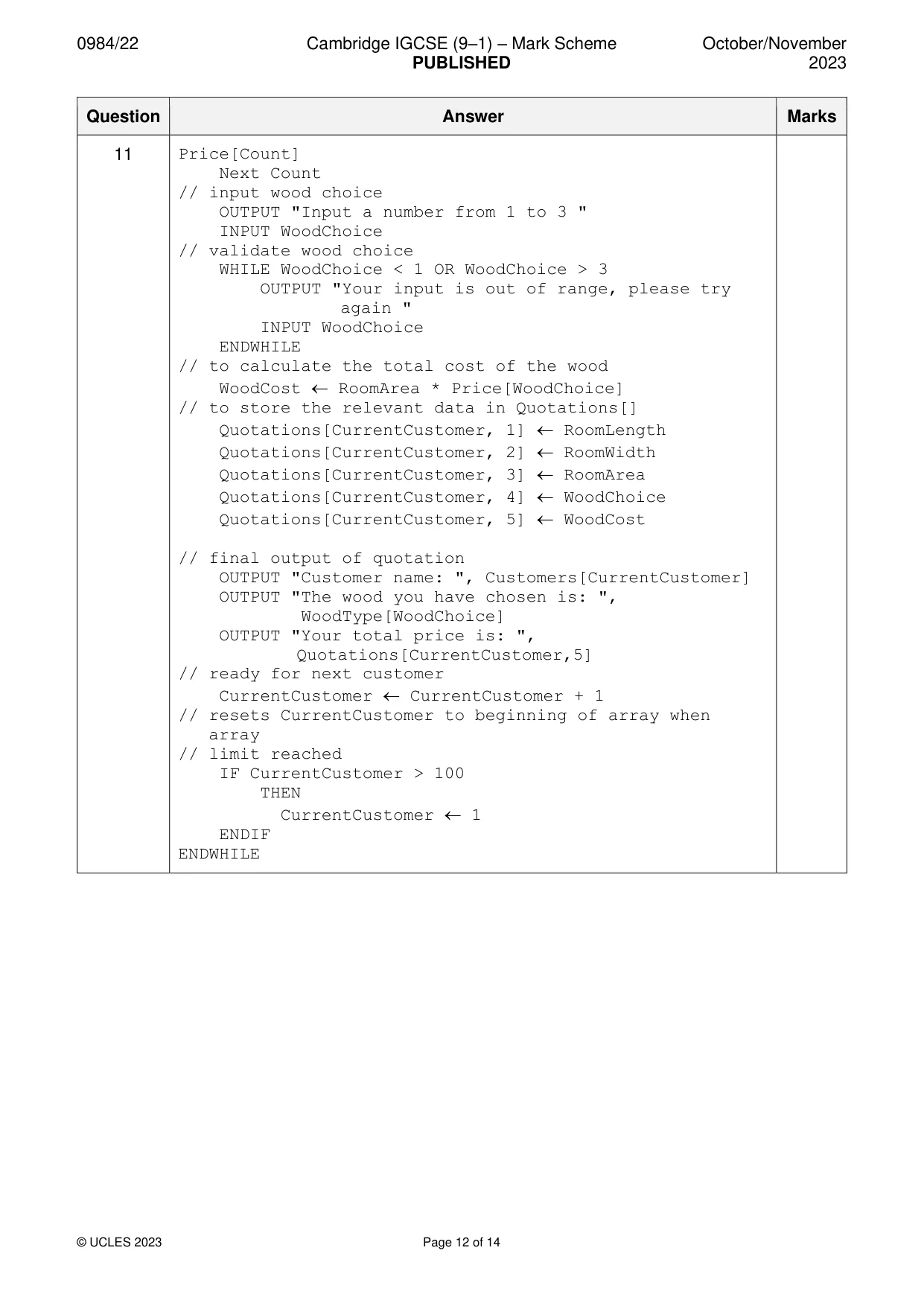 Mark scheme, page 12 of 14