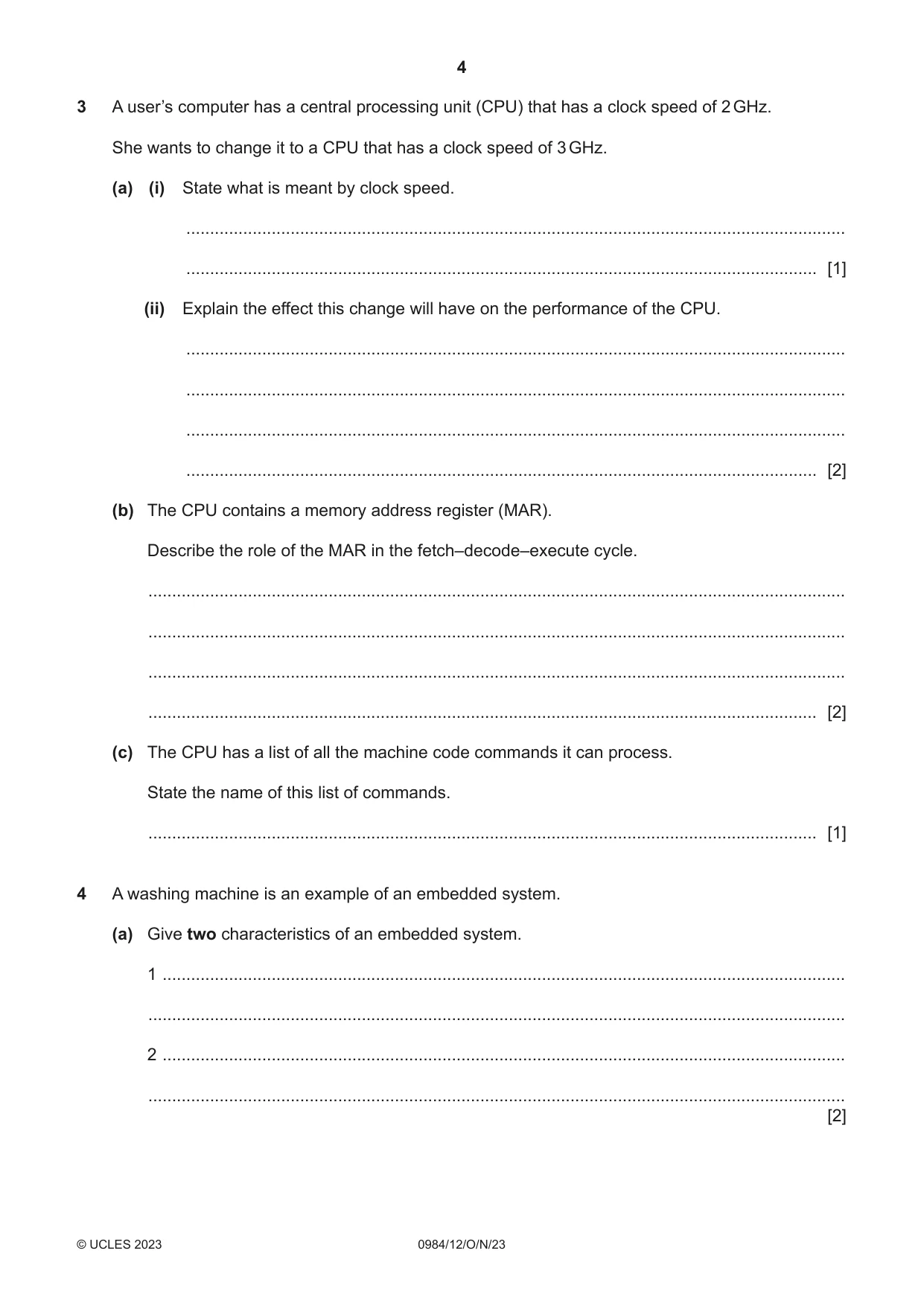 Cambridge IGCSE Computer Science (9-1) 0984 2023 Oct/Nov Paper 1 · Variant 2 question paper, page 4 of 12