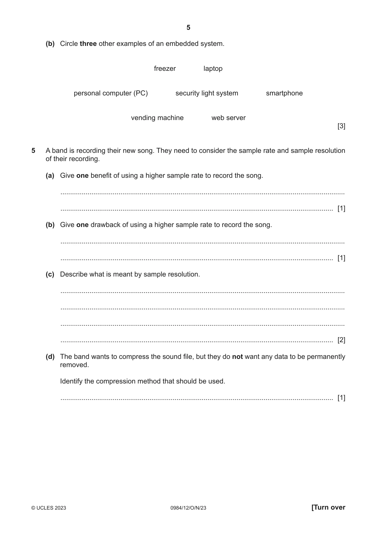 Cambridge IGCSE Computer Science (9-1) 0984 2023 Oct/Nov Paper 1 · Variant 2 question paper, page 5 of 12