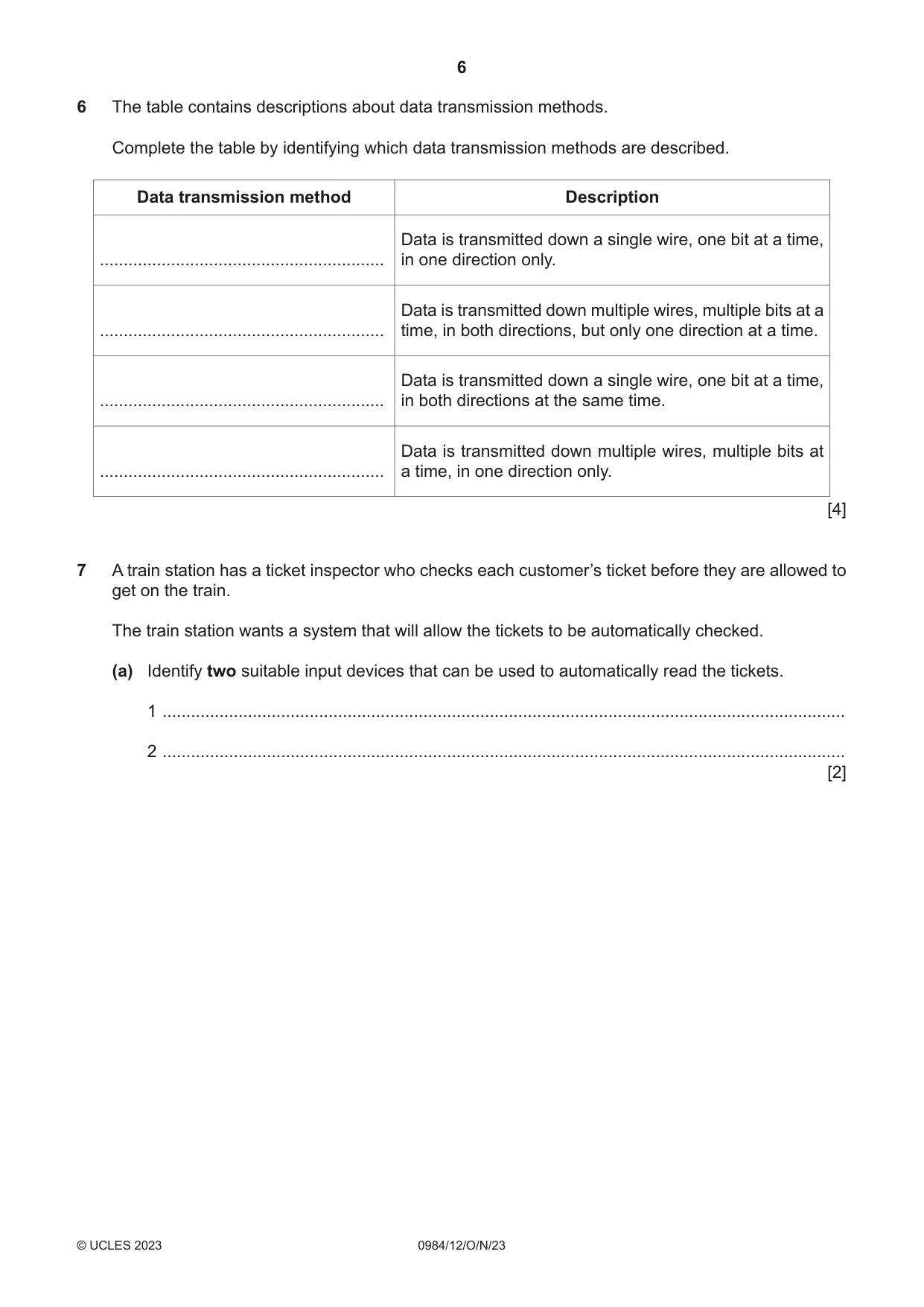 Cambridge IGCSE Computer Science (9-1) 0984 2023 Oct/Nov Paper 1 · Variant 2 question paper, page 6 of 12