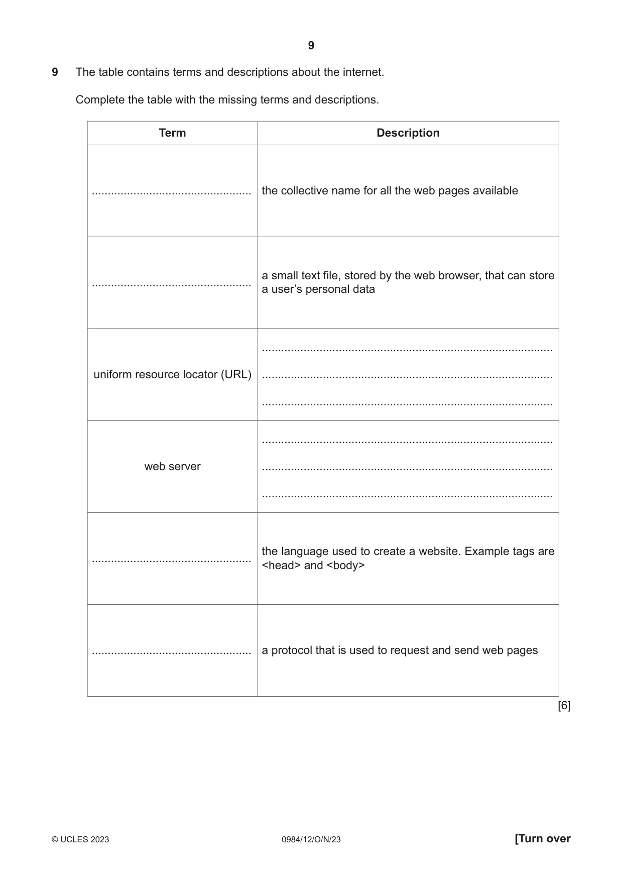 Cambridge IGCSE Computer Science (9-1) 0984 2023 Oct/Nov Paper 1 · Variant 2 question paper, page 9 of 12