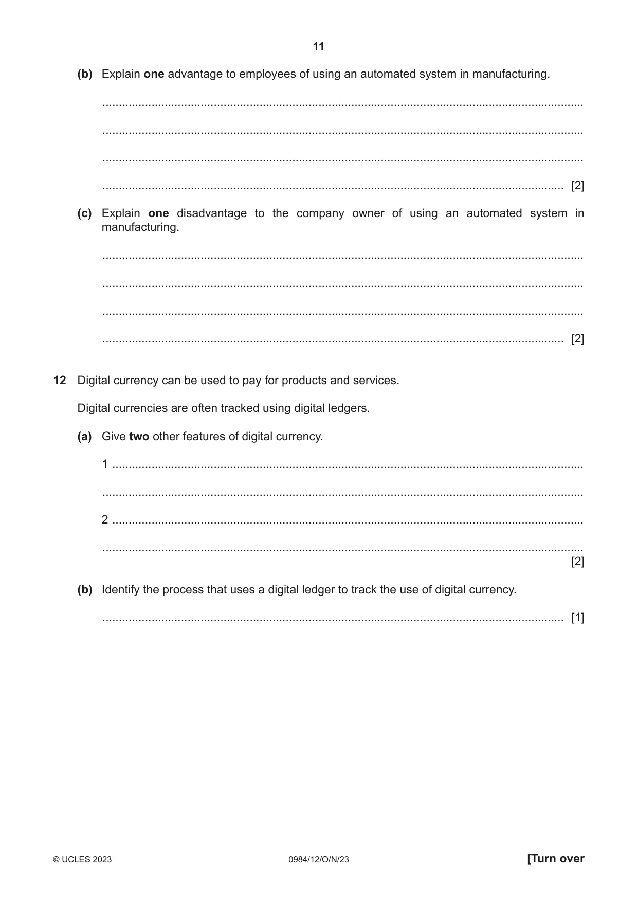 Cambridge IGCSE Computer Science (9-1) 0984 2023 Oct/Nov Paper 1 · Variant 2 question paper, page 11 of 12