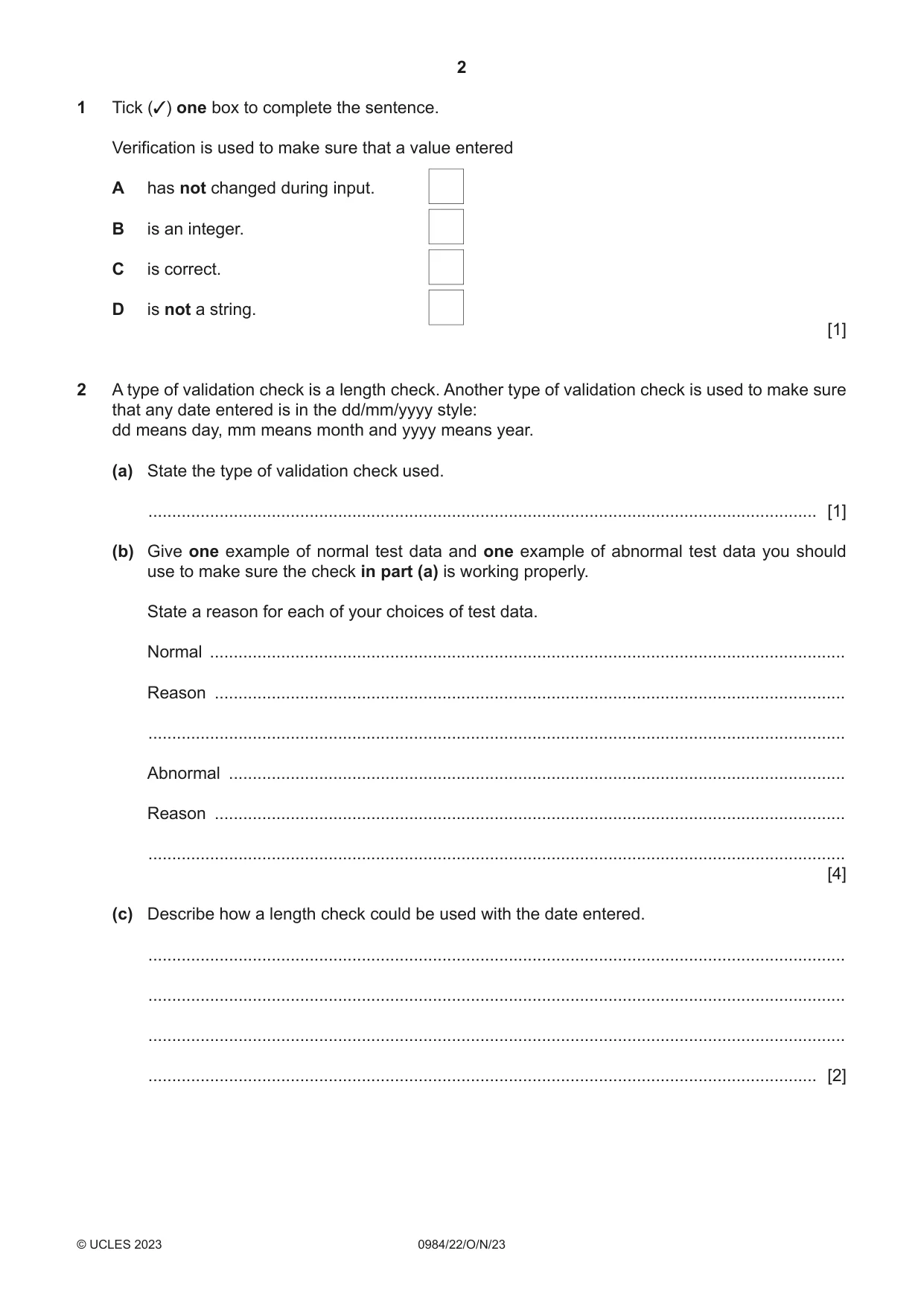 Cambridge IGCSE Computer Science (9-1) 0984 2023 Oct/Nov Paper 2 · Variant 2 question paper, page 2 of 16