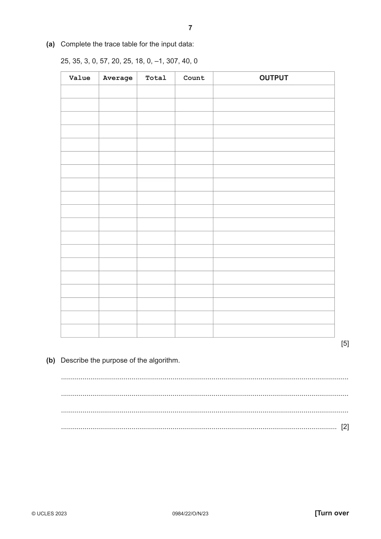 Cambridge IGCSE Computer Science (9-1) 0984 2023 Oct/Nov Paper 2 · Variant 2 question paper, page 7 of 16