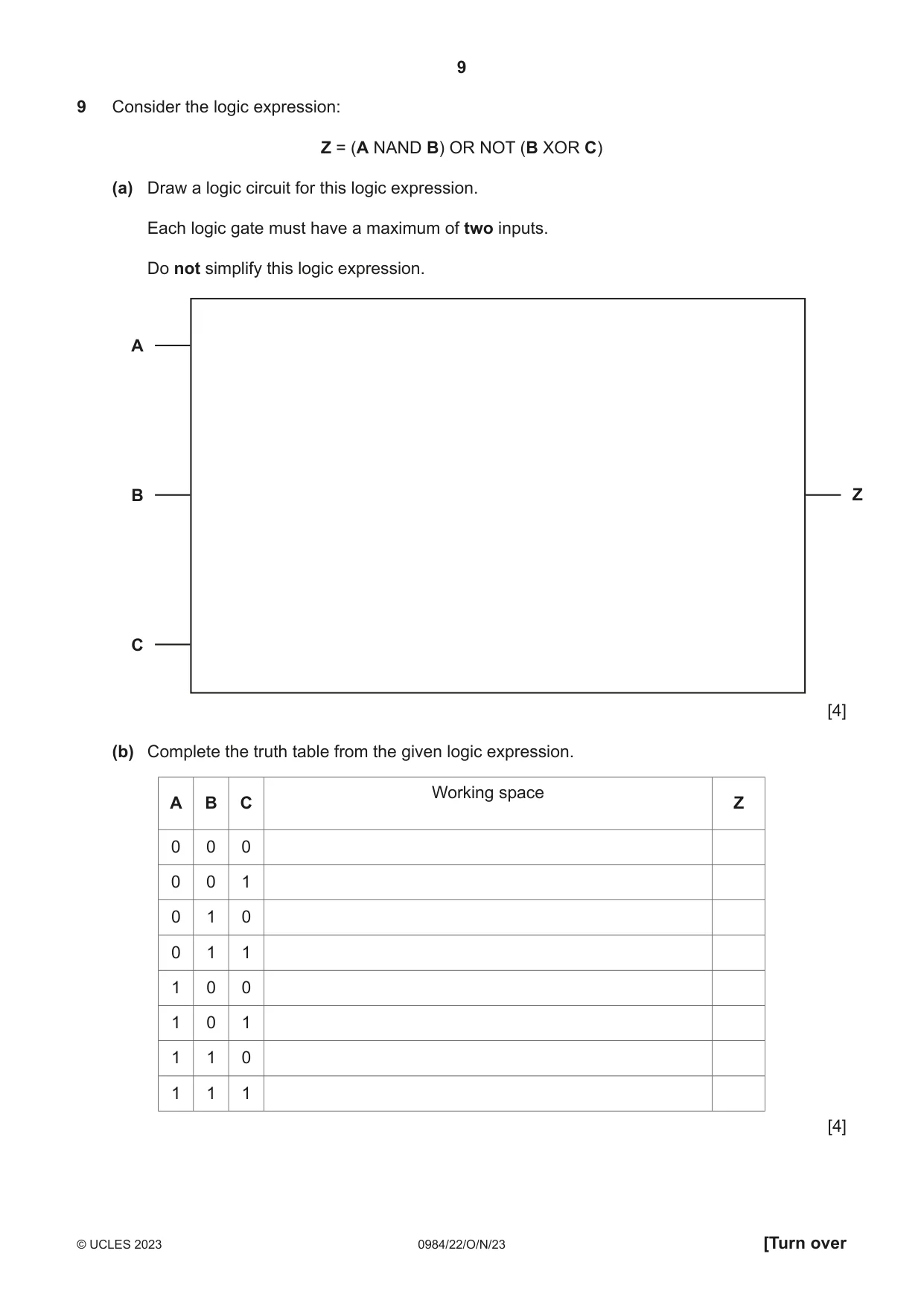 Cambridge IGCSE Computer Science (9-1) 0984 2023 Oct/Nov Paper 2 · Variant 2 question paper, page 9 of 16