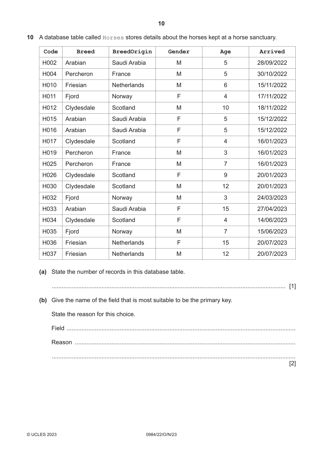 Cambridge IGCSE Computer Science (9-1) 0984 2023 Oct/Nov Paper 2 · Variant 2 question paper, page 10 of 16