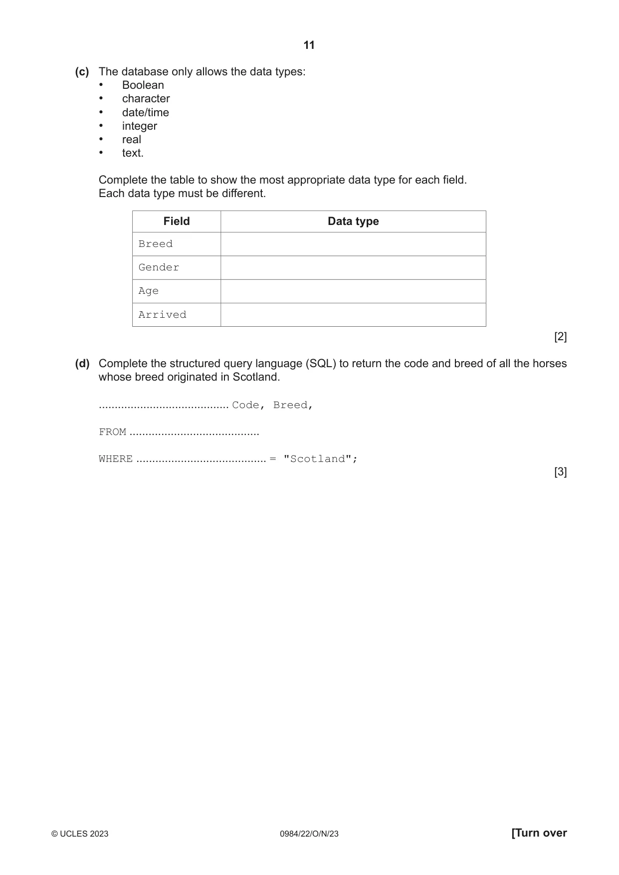 Cambridge IGCSE Computer Science (9-1) 0984 2023 Oct/Nov Paper 2 · Variant 2 question paper, page 11 of 16