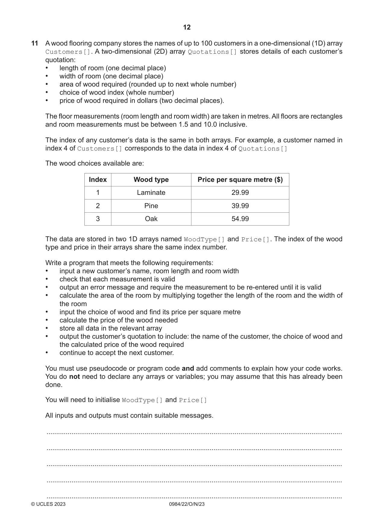 Cambridge IGCSE Computer Science (9-1) 0984 2023 Oct/Nov Paper 2 · Variant 2 question paper, page 12 of 16