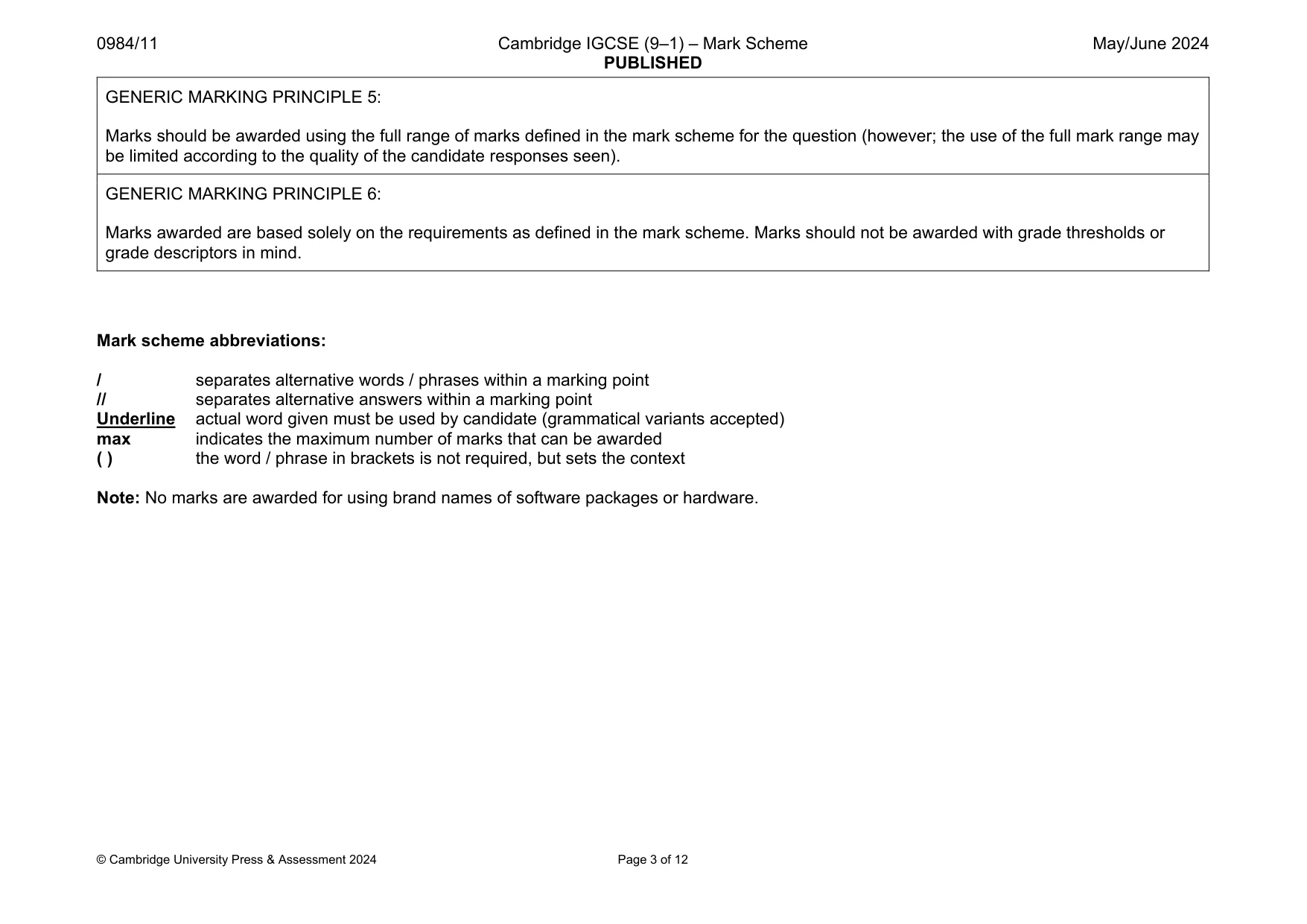 Mark scheme, page 3 of 12