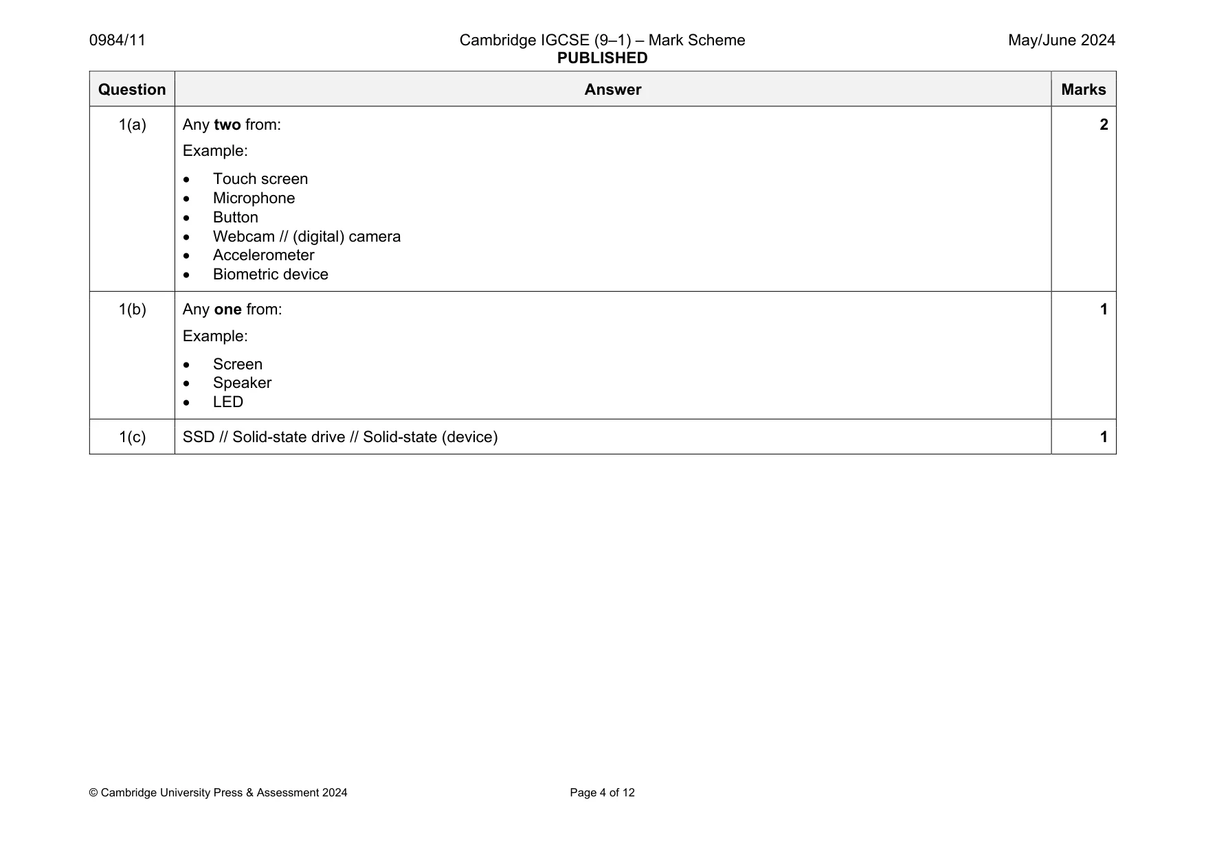 Mark scheme, page 4 of 12