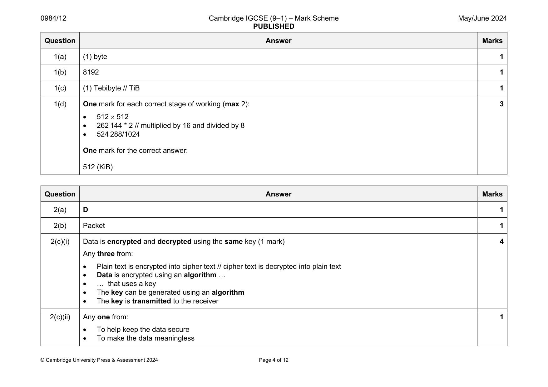 Mark scheme, page 4 of 12