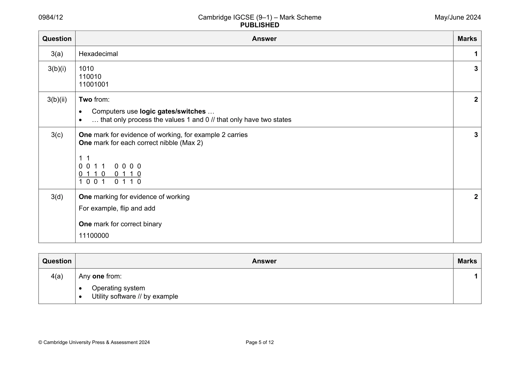 Mark scheme, page 5 of 12