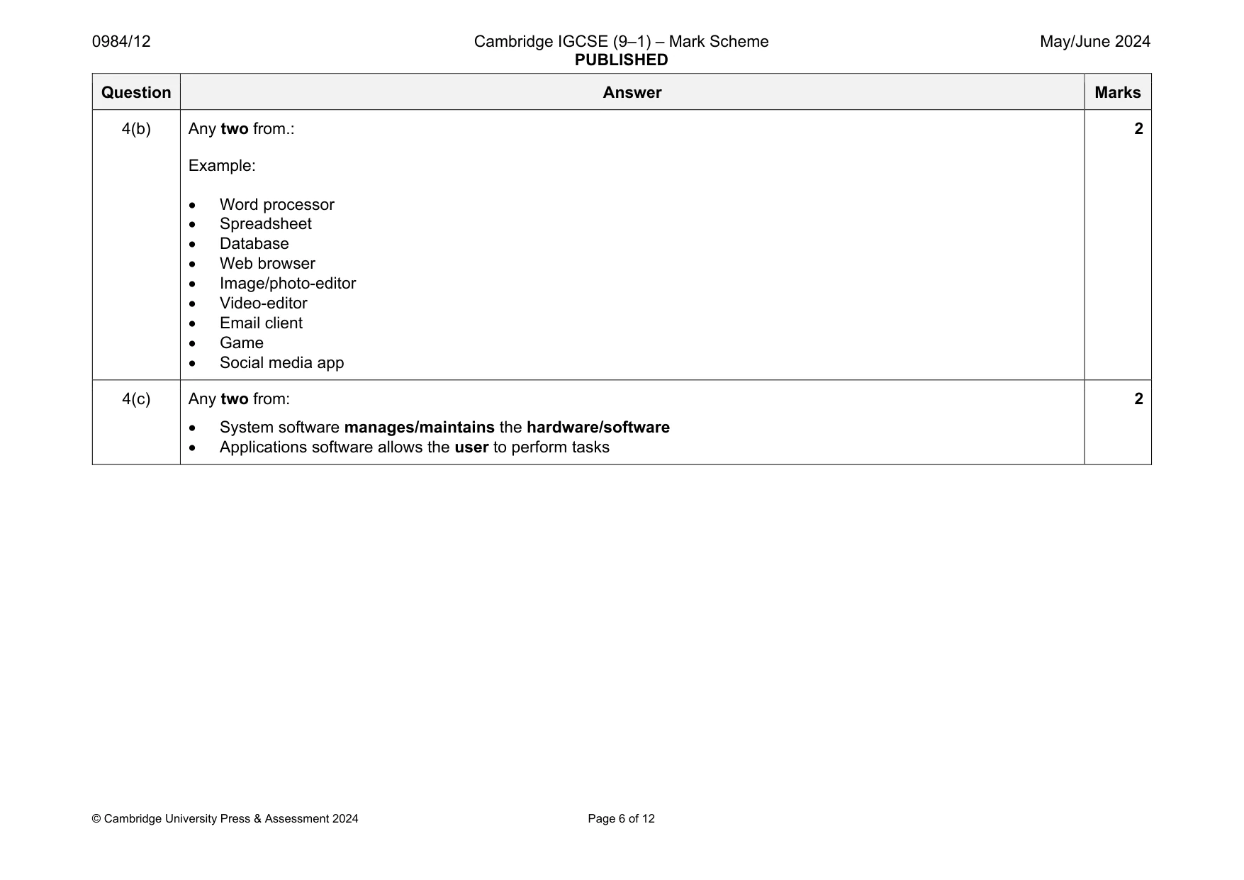 Mark scheme, page 6 of 12