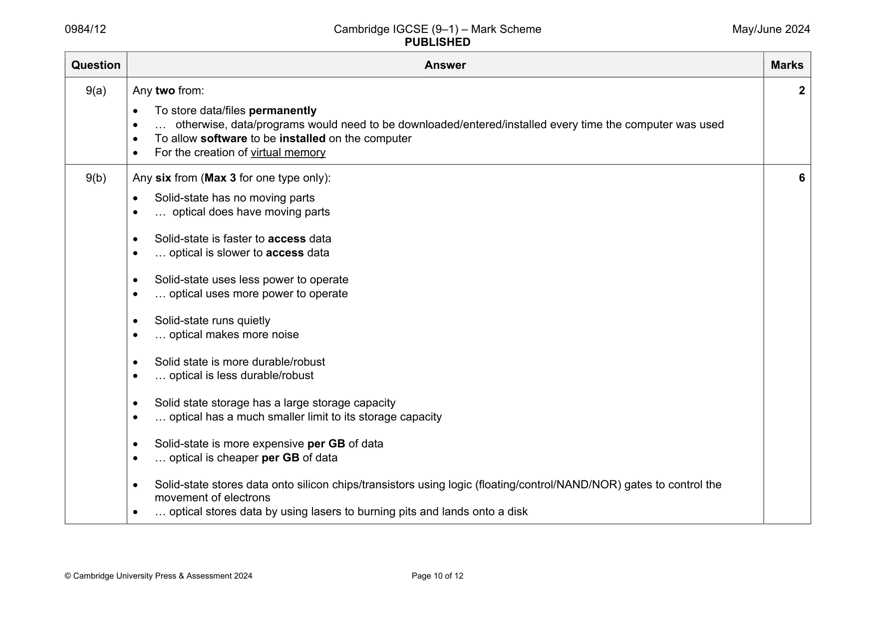 Mark scheme, page 10 of 12