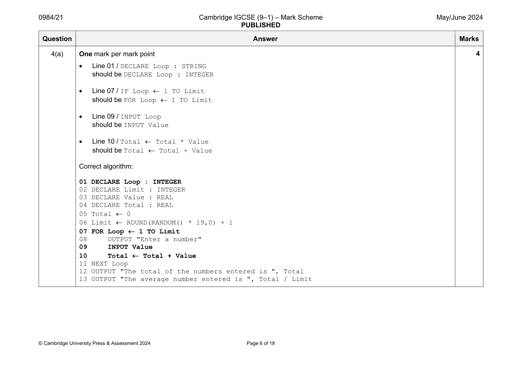 Mark scheme, page 6 of 18