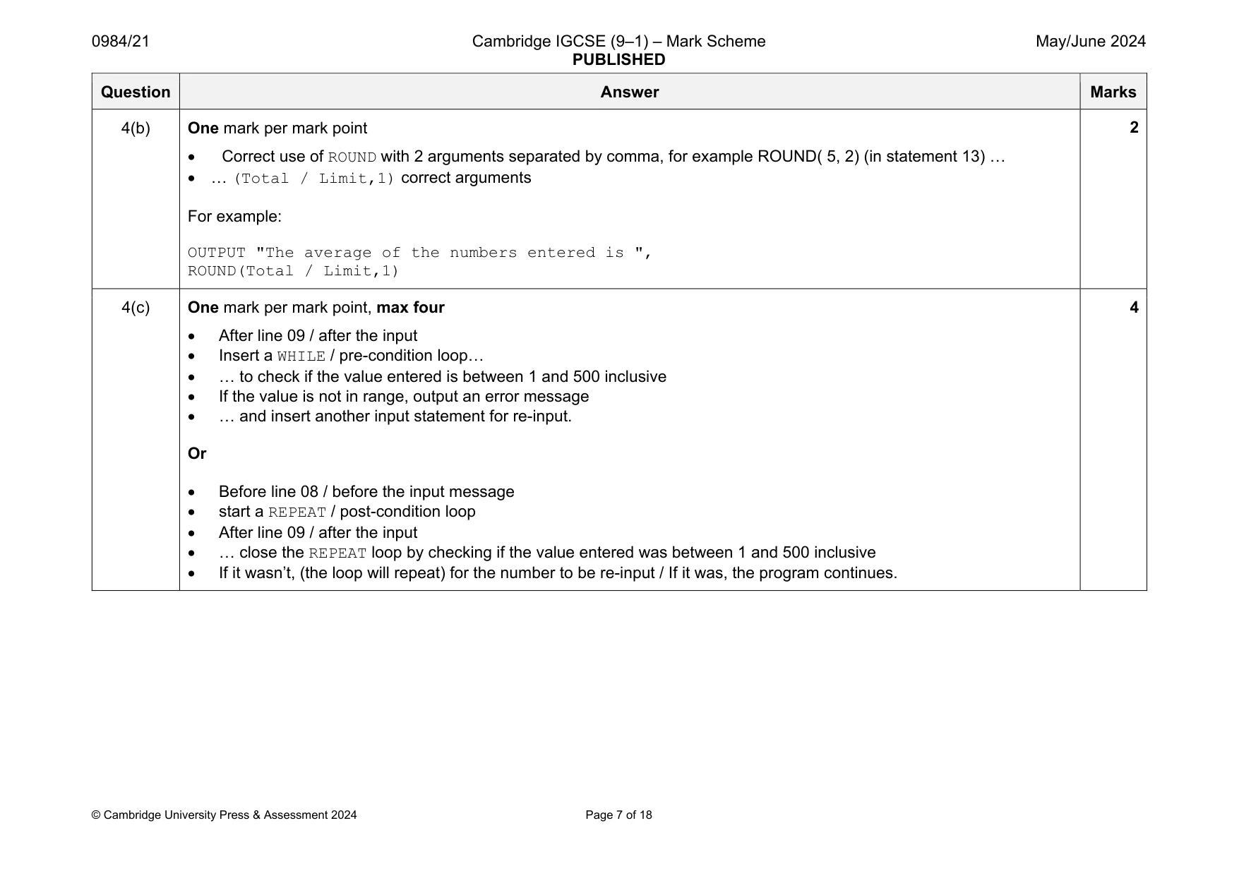 Mark scheme, page 7 of 18