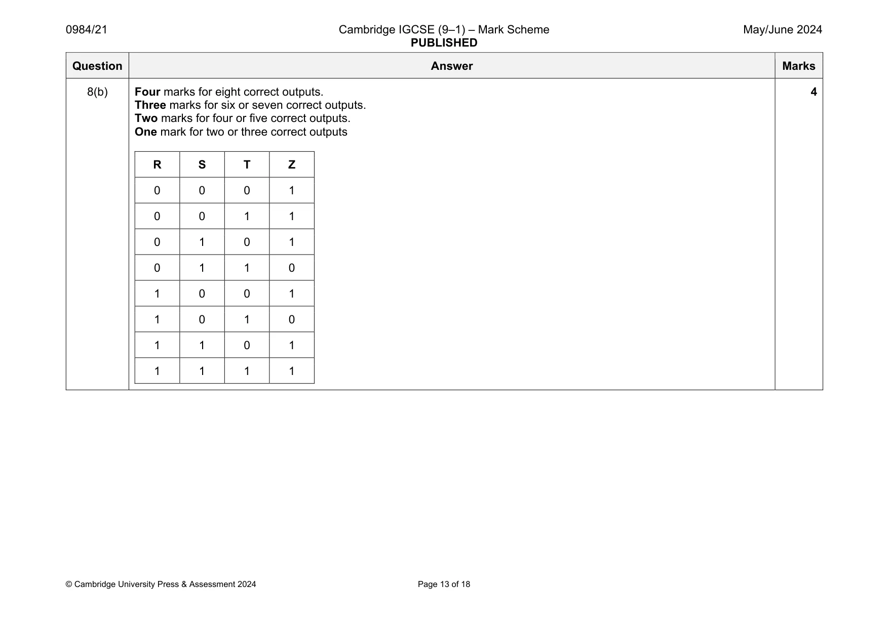 Mark scheme, page 13 of 18