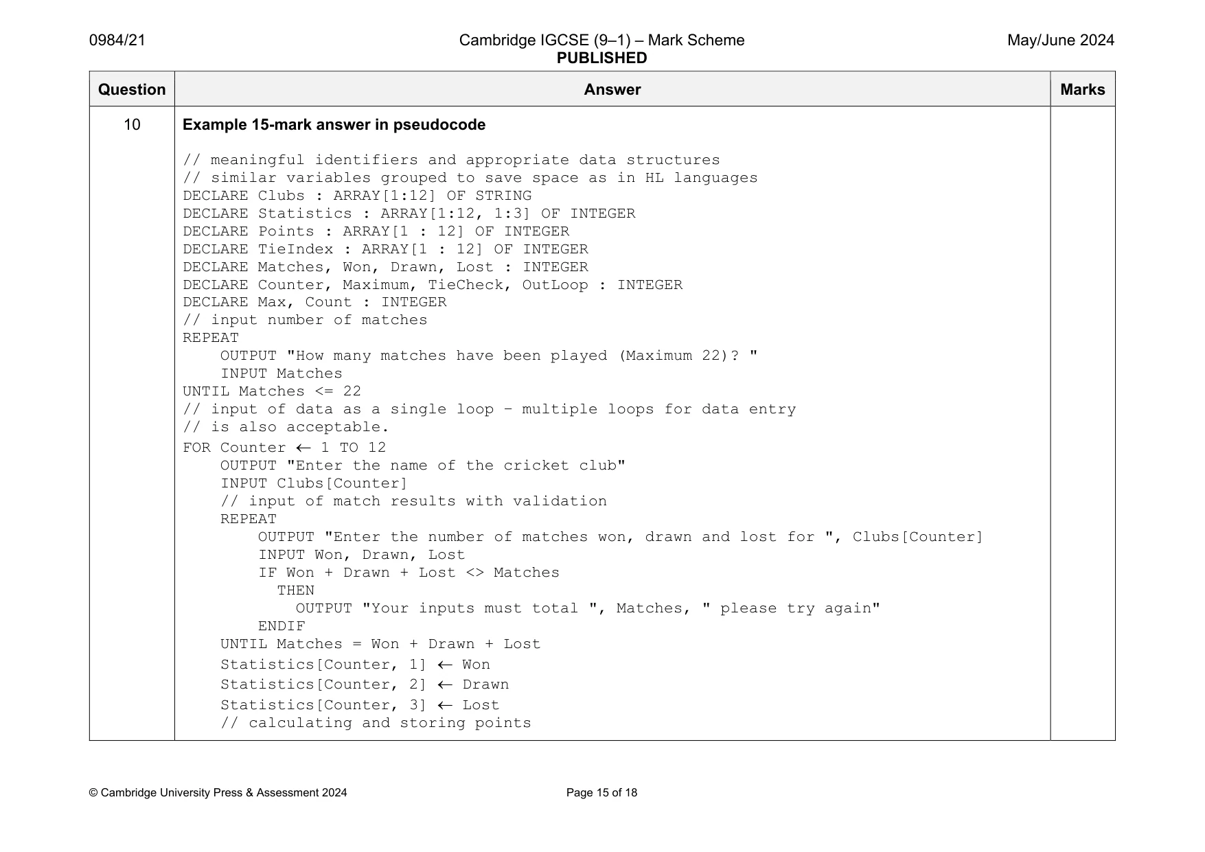 Mark scheme, page 15 of 18