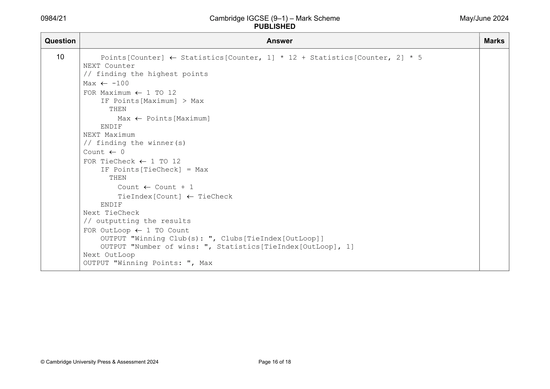 Mark scheme, page 16 of 18