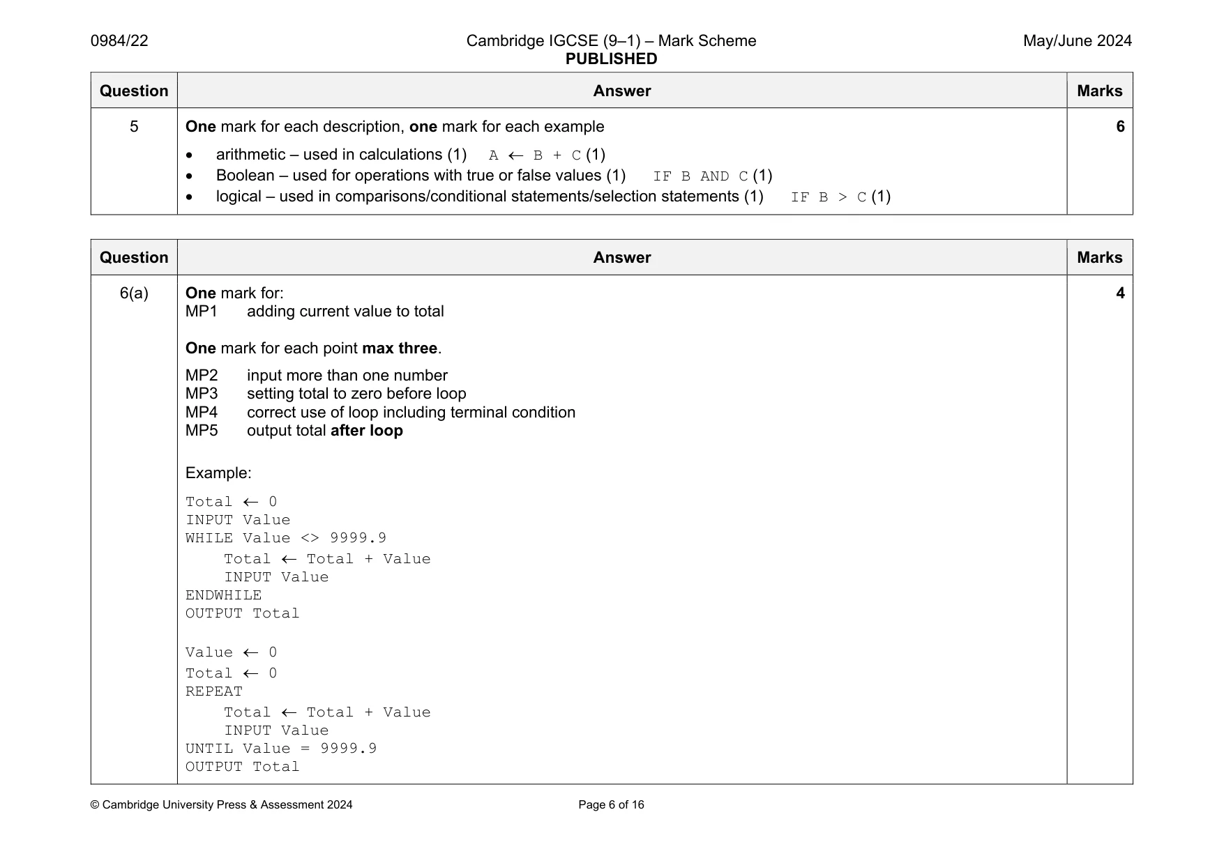 Mark scheme, page 6 of 16