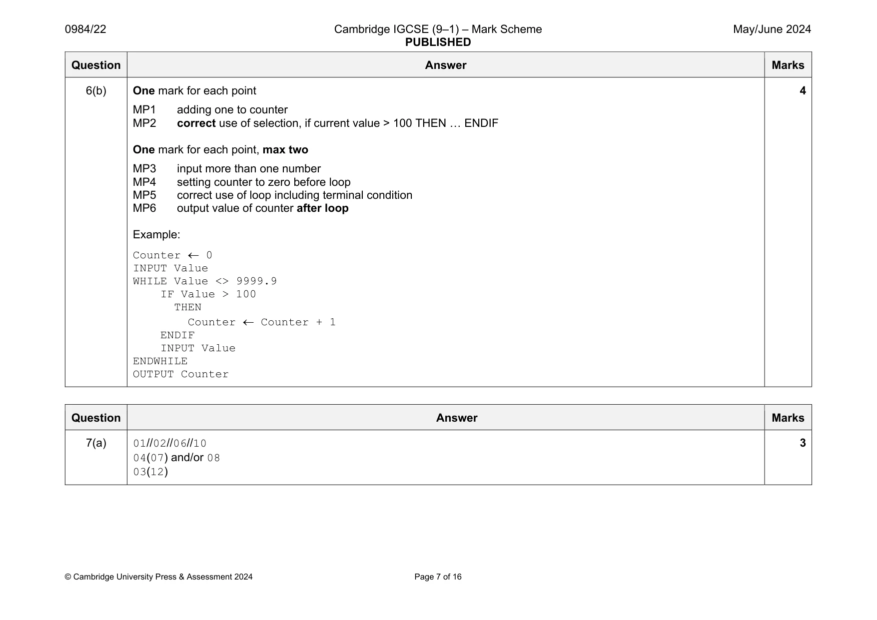 Mark scheme, page 7 of 16