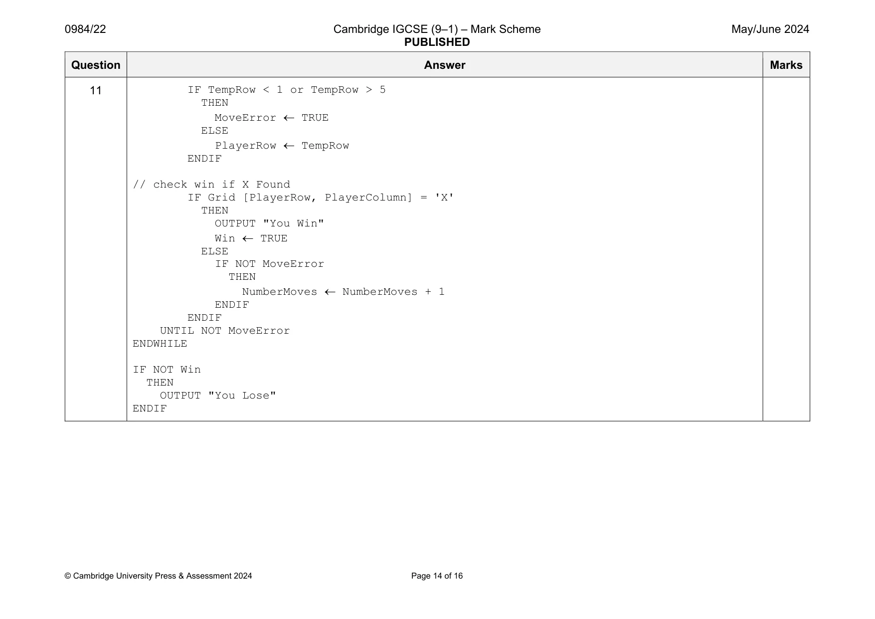 Mark scheme, page 14 of 16