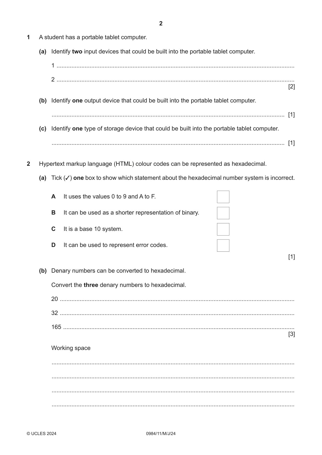 Cambridge IGCSE Computer Science (9-1) 0984 2024 May/June Paper 1 · Variant 1 question paper, page 2 of 12