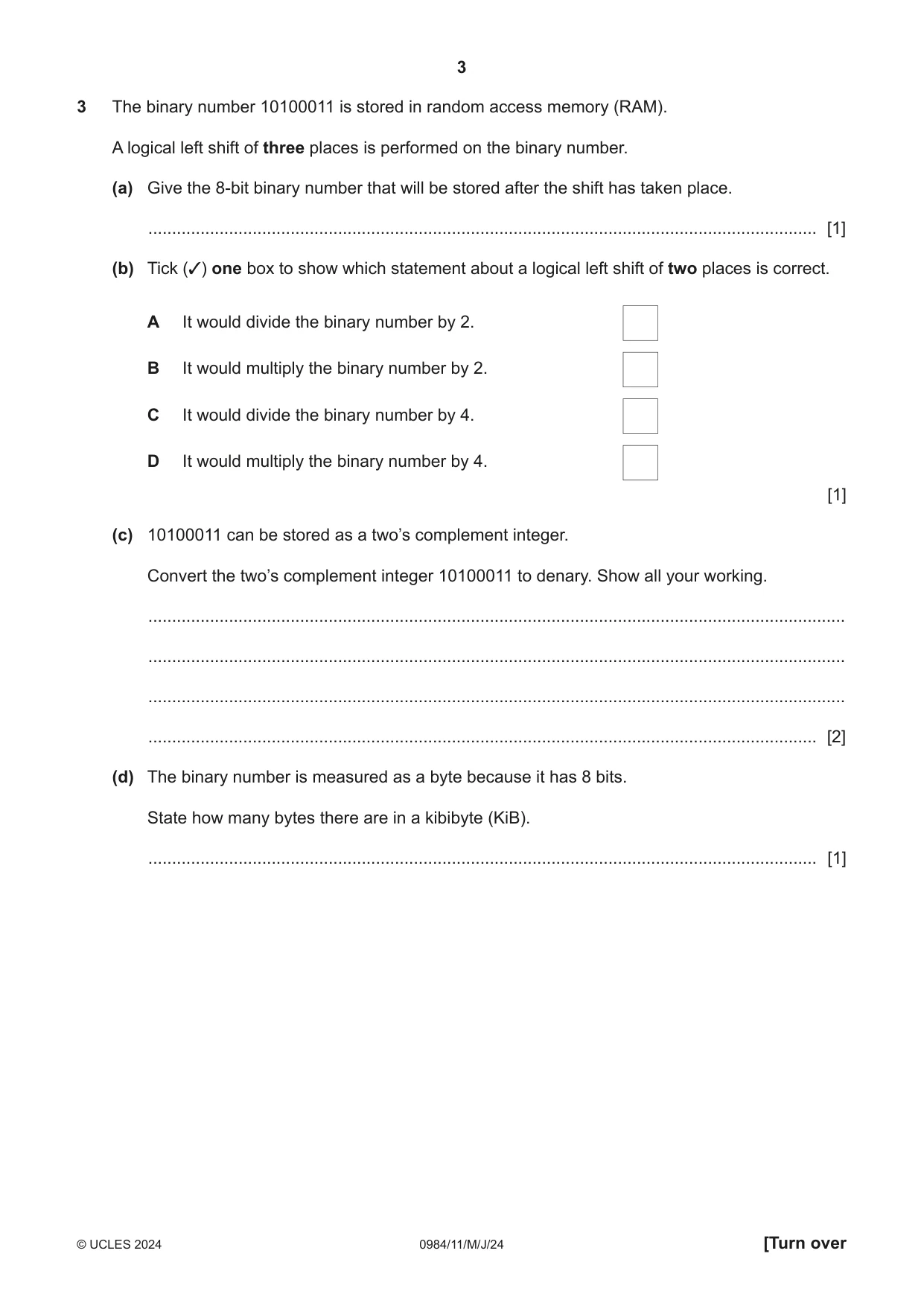 Cambridge IGCSE Computer Science (9-1) 0984 2024 May/June Paper 1 · Variant 1 question paper, page 3 of 12