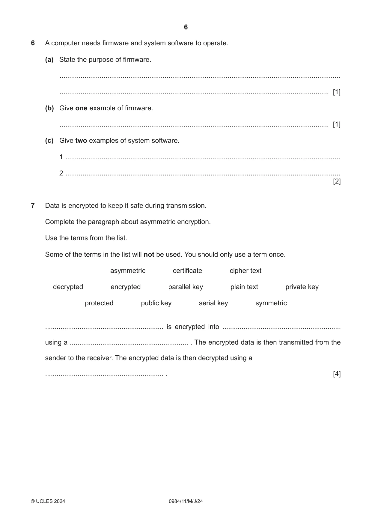 Cambridge IGCSE Computer Science (9-1) 0984 2024 May/June Paper 1 · Variant 1 question paper, page 6 of 12
