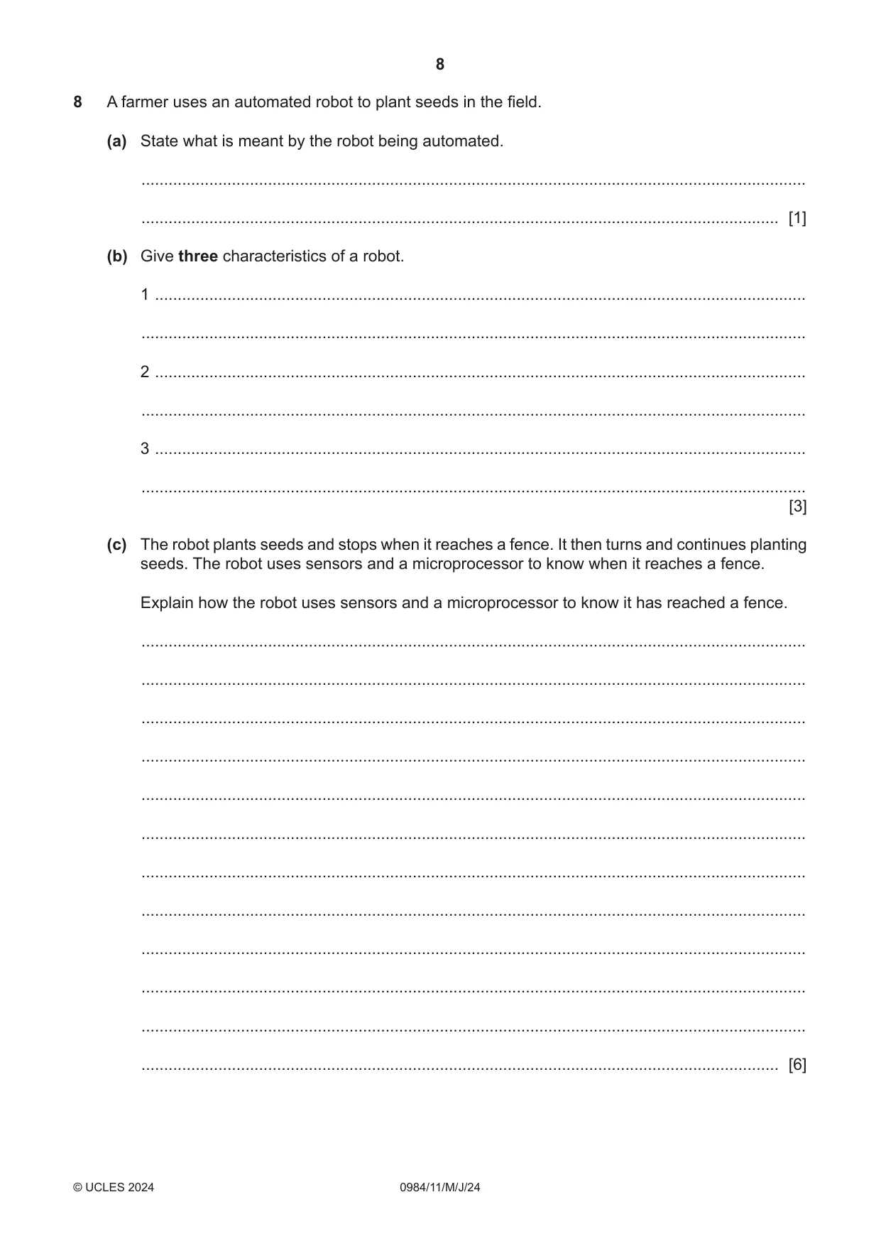 Cambridge IGCSE Computer Science (9-1) 0984 2024 May/June Paper 1 · Variant 1 question paper, page 8 of 12