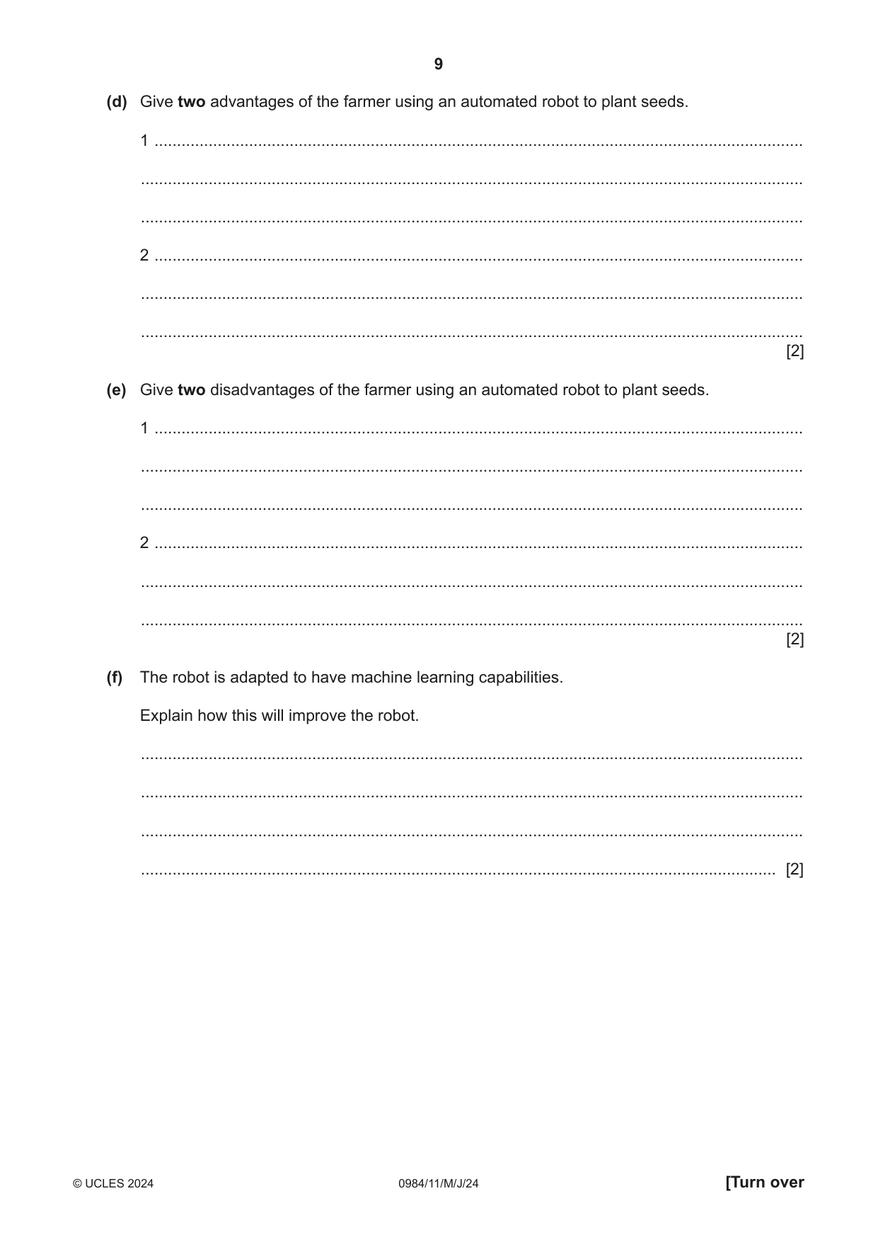 Cambridge IGCSE Computer Science (9-1) 0984 2024 May/June Paper 1 · Variant 1 question paper, page 9 of 12