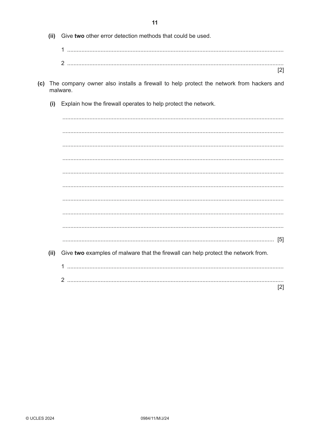 Cambridge IGCSE Computer Science (9-1) 0984 2024 May/June Paper 1 · Variant 1 question paper, page 11 of 12
