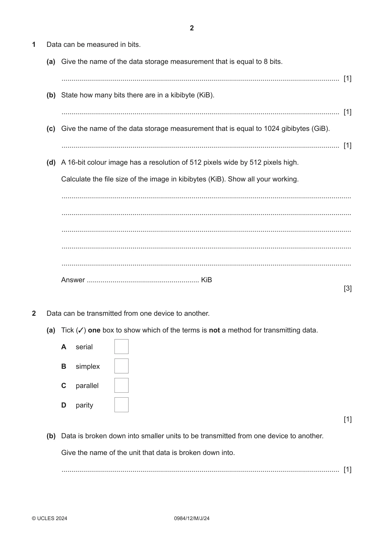 Cambridge IGCSE Computer Science (9-1) 0984 2024 May/June Paper 1 · Variant 2 question paper, page 2 of 12
