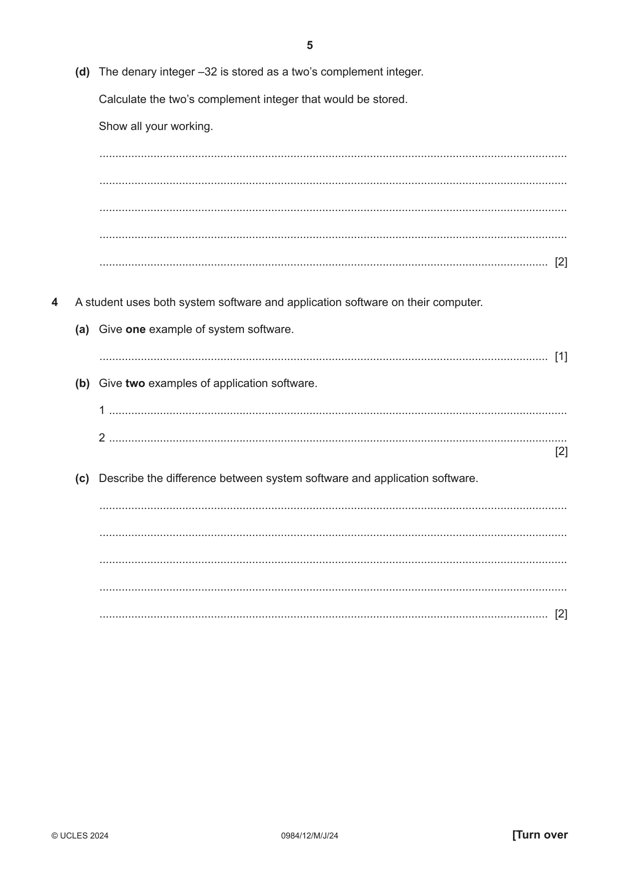 Cambridge IGCSE Computer Science (9-1) 0984 2024 May/June Paper 1 · Variant 2 question paper, page 5 of 12