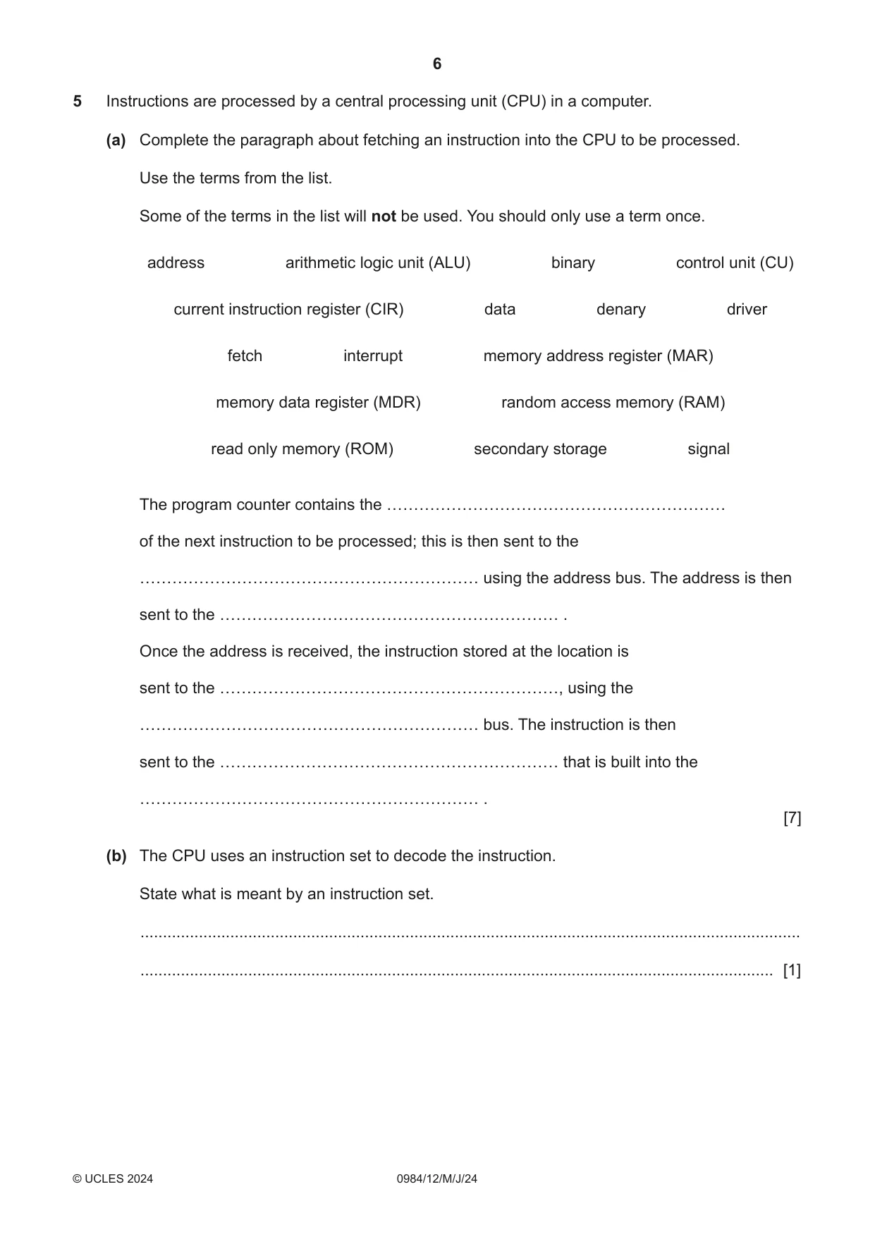 Cambridge IGCSE Computer Science (9-1) 0984 2024 May/June Paper 1 · Variant 2 question paper, page 6 of 12