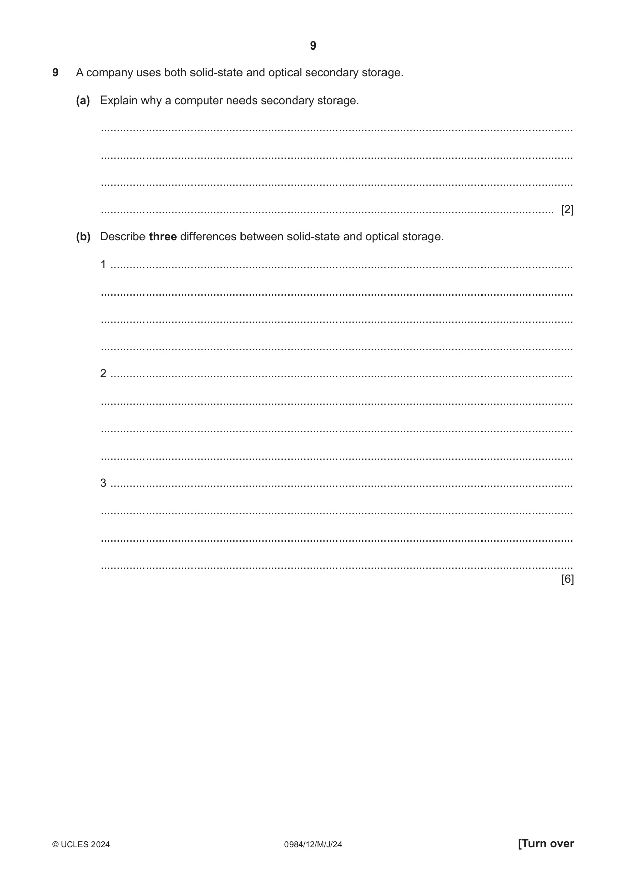 Cambridge IGCSE Computer Science (9-1) 0984 2024 May/June Paper 1 · Variant 2 question paper, page 9 of 12