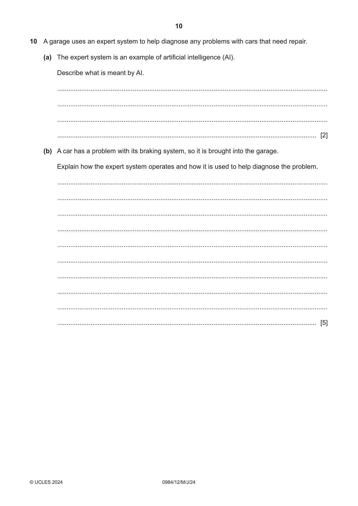 Cambridge IGCSE Computer Science (9-1) 0984 2024 May/June Paper 1 · Variant 2 question paper, page 10 of 12